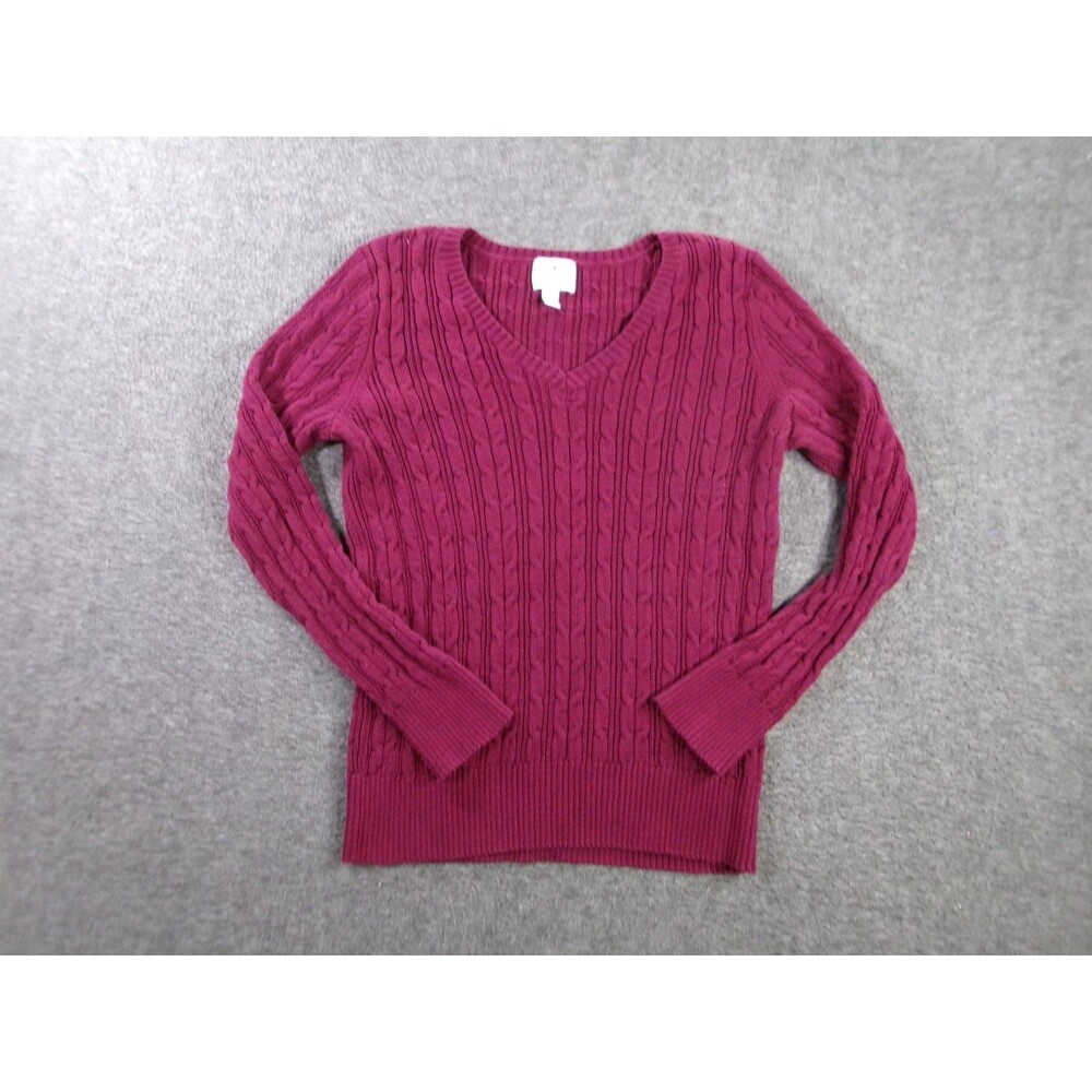 St Johns Bay Sweater Women Large Red V Neck Cable Knit Causal Cozy Lounge